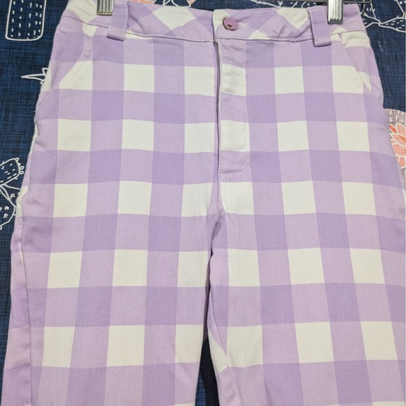 Lazy Oaf Esther Gingham Picnic Crop Trousers Pants Purple Women's Size 26 - Picture 4 of 11